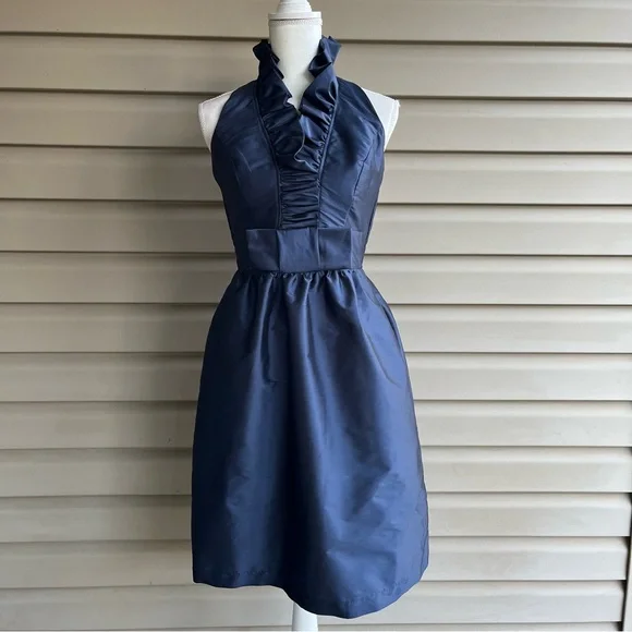 •Alfred Sung• Midnight Blue Ruffle Halter Event Dress - Size 4 - Picture 1 of 9
